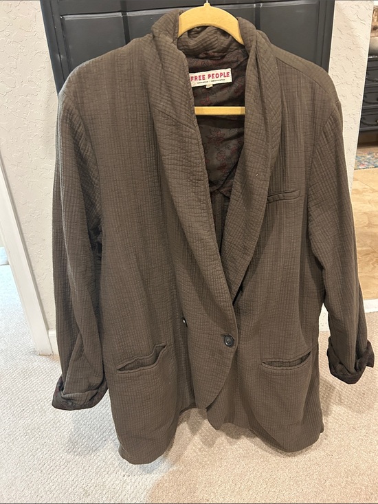 Free People Jackets & Blazers - Free People Olive Shawl-Collar Lightweight Jacket